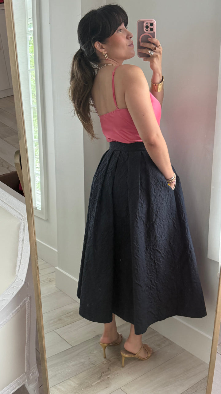 Dior Black Cotton Blend Mid-Length Flared Pleated Skirt Size 6
