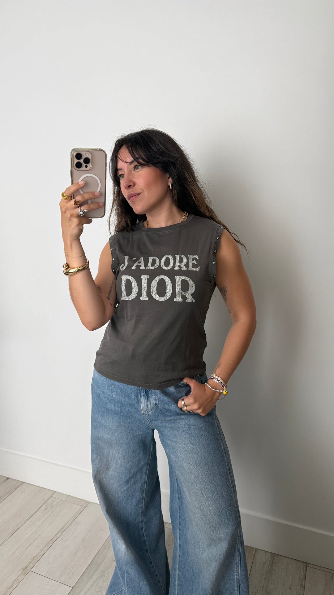 Dior Grey Cotton J'Adior Tank Top Size XS