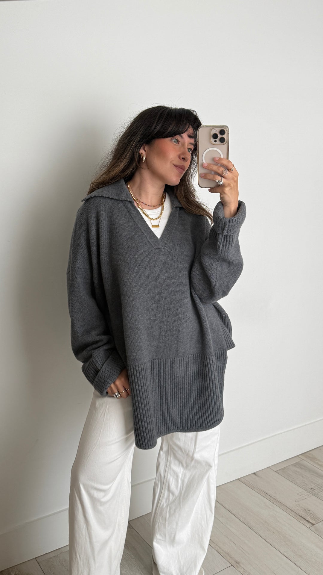 Loewe Grey Knit Wool Oversized Collared Sweater Size M