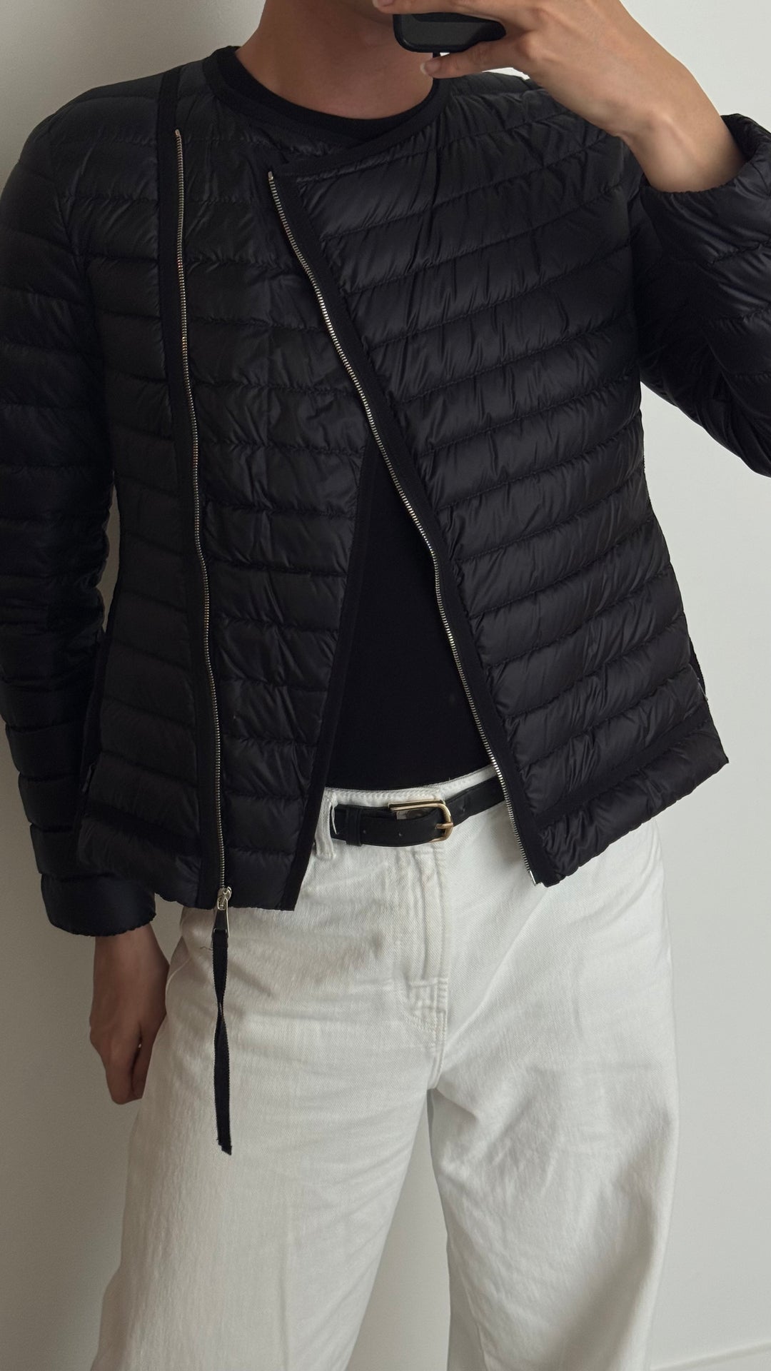Moncler Black Nylon Cropped Jacket with Asymmetric Zipper Size 1