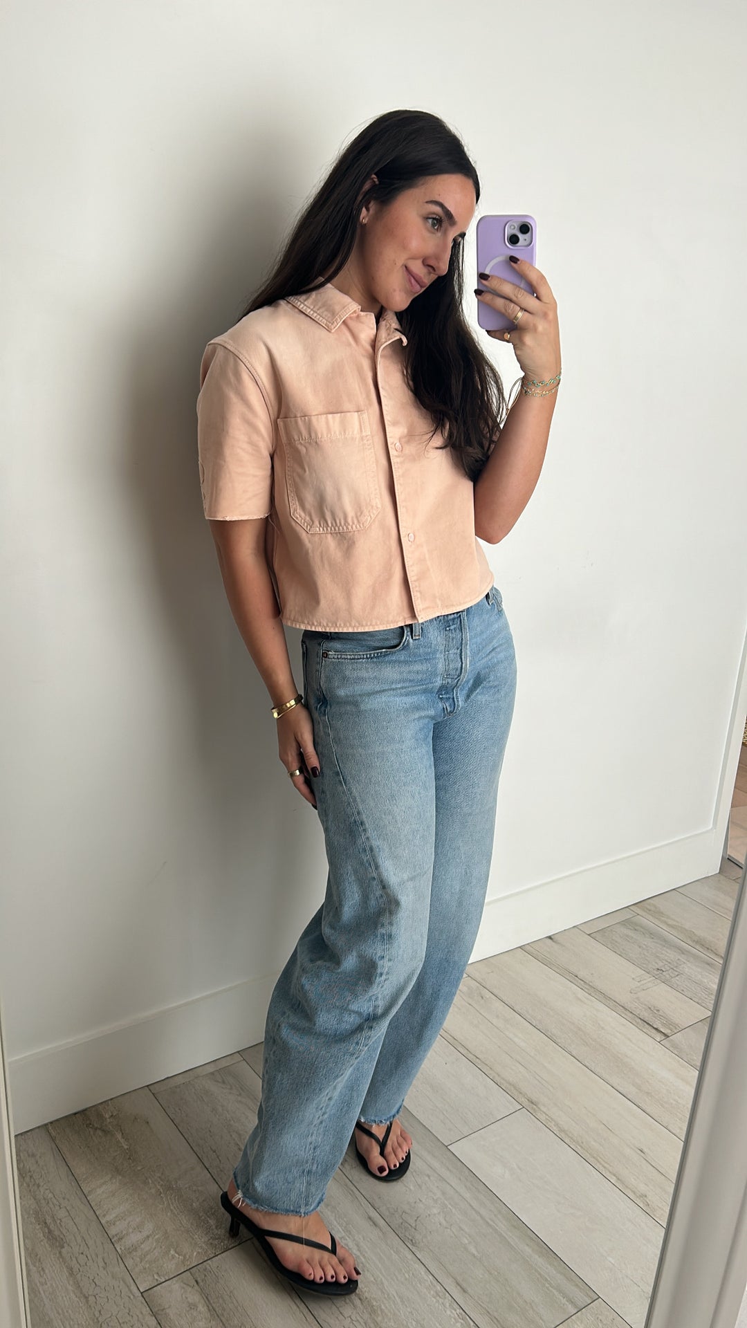 Loewe Pink Cotton Cropped Shirt with Logo Sleeves Size 38