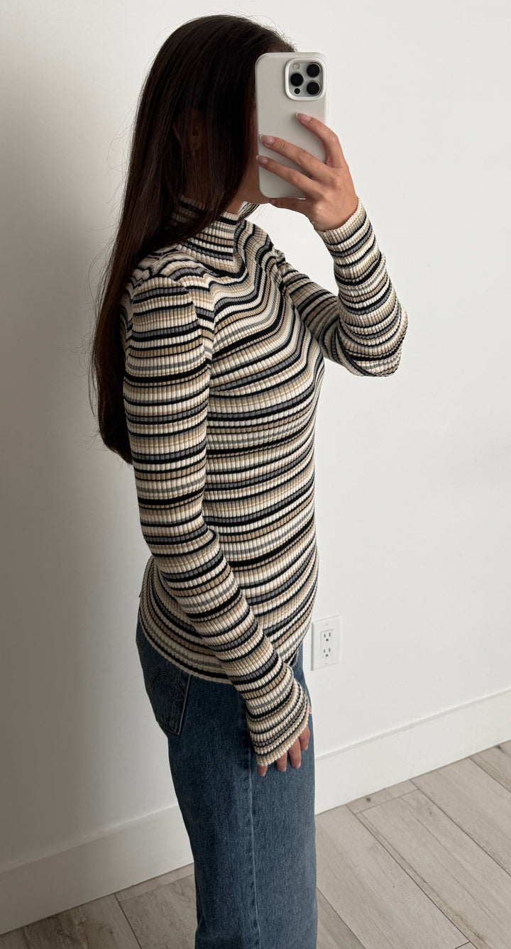 Chloe Multicolour Knit Striped Ribbed Turtleneck Sweater Size S