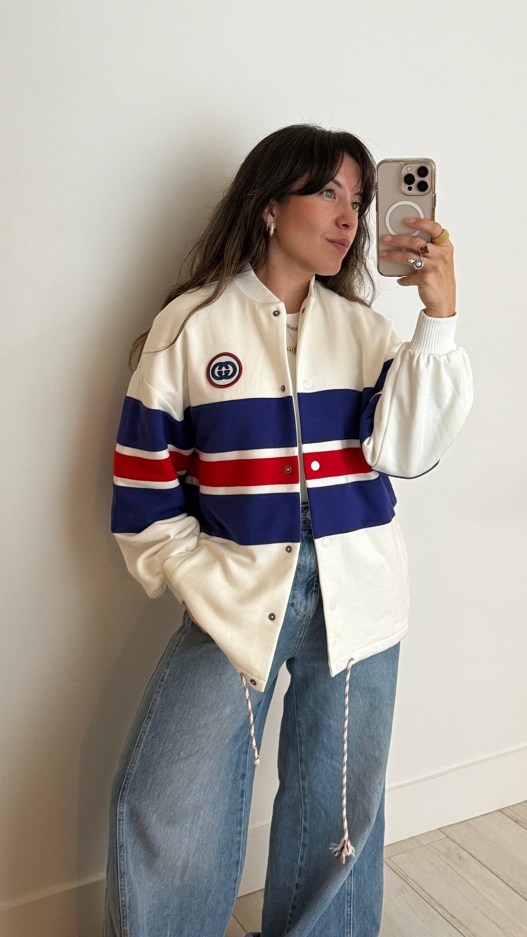 Gucci Red and Blue Stripe Varsity Style Jacket with Snap Buttons Size XXS