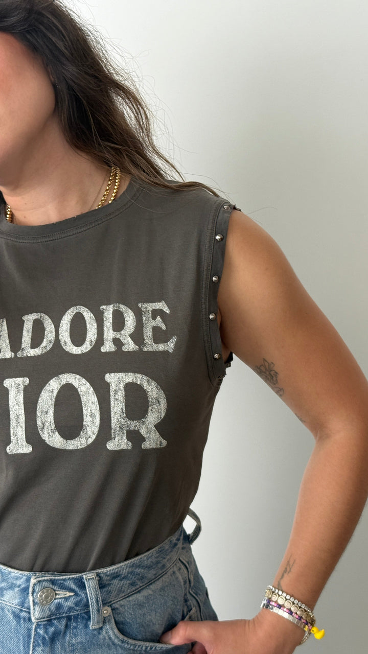 Dior Grey Cotton J'Adior Tank Top Size XS