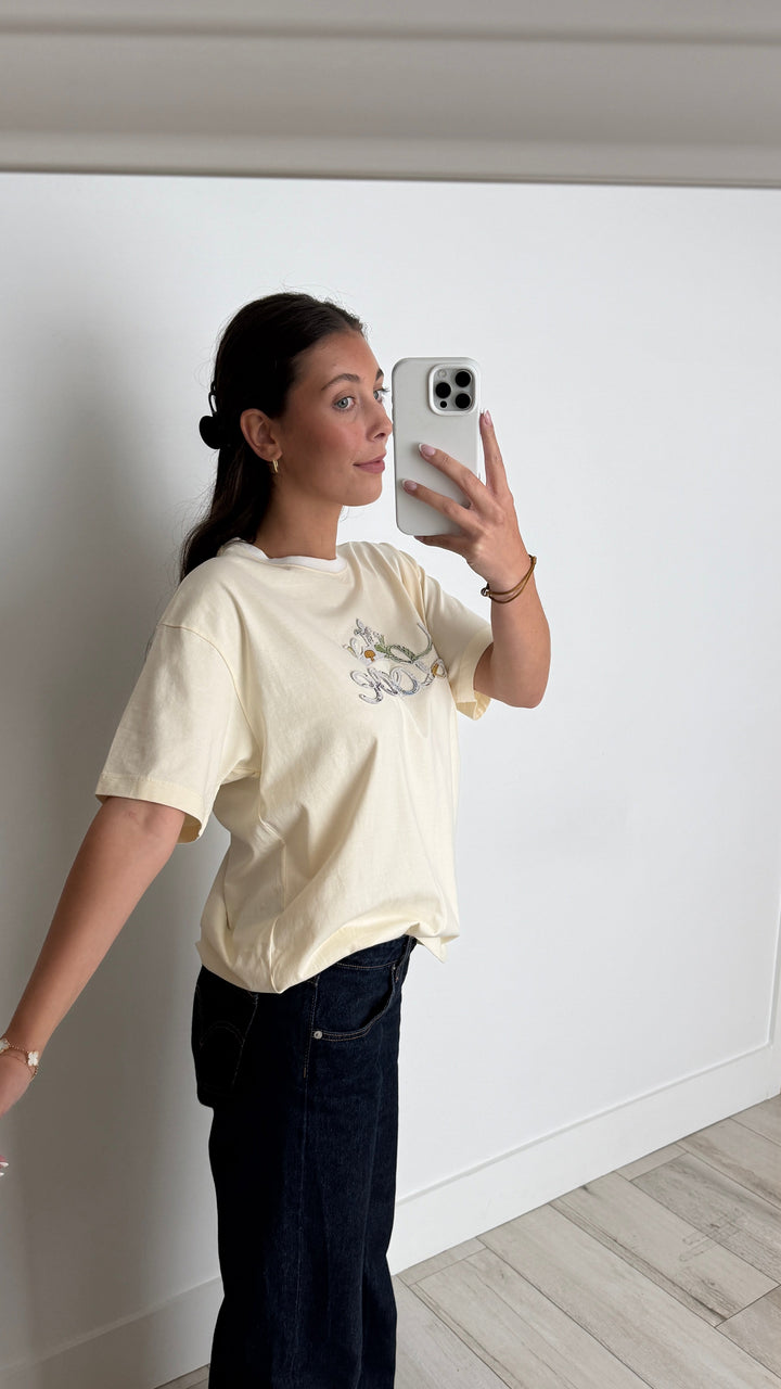 Loewe Cream Cotton T-Shirt with Stitched Logo Size M