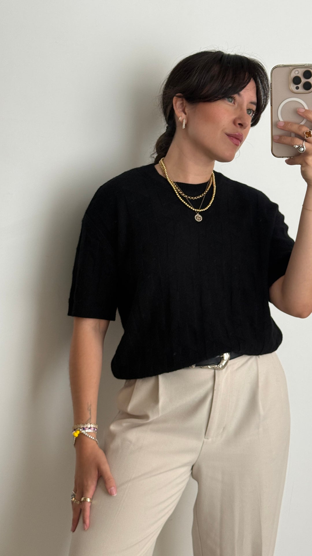 Hermes Black Virgin Wool Knit T-Shirt Size 38