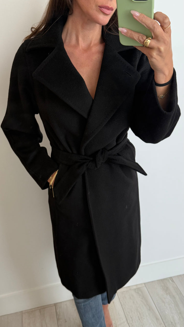 Max Mara Black Camel Hair Wrap Coat Size 0