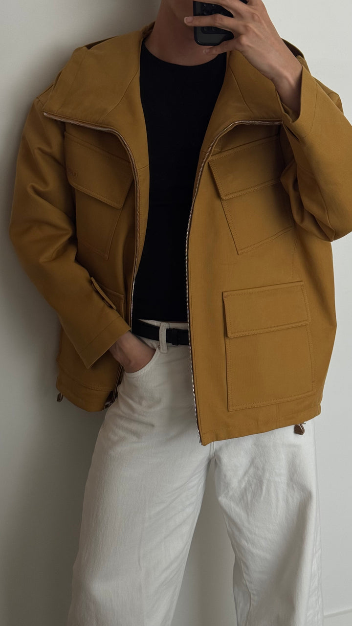 Gucci Yellow Cotton Utility Style Jacket with Quilted Interior Size 38