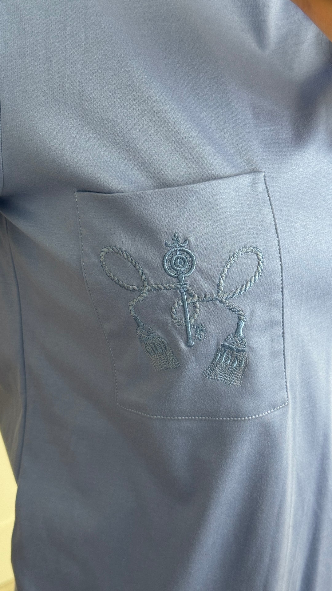 Hermes Blue Cotton Embroidered Motif T-Shirt Size 42