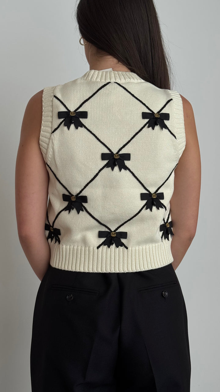 Gucci White Cotton Knit Bee Motif Tank Top Size S