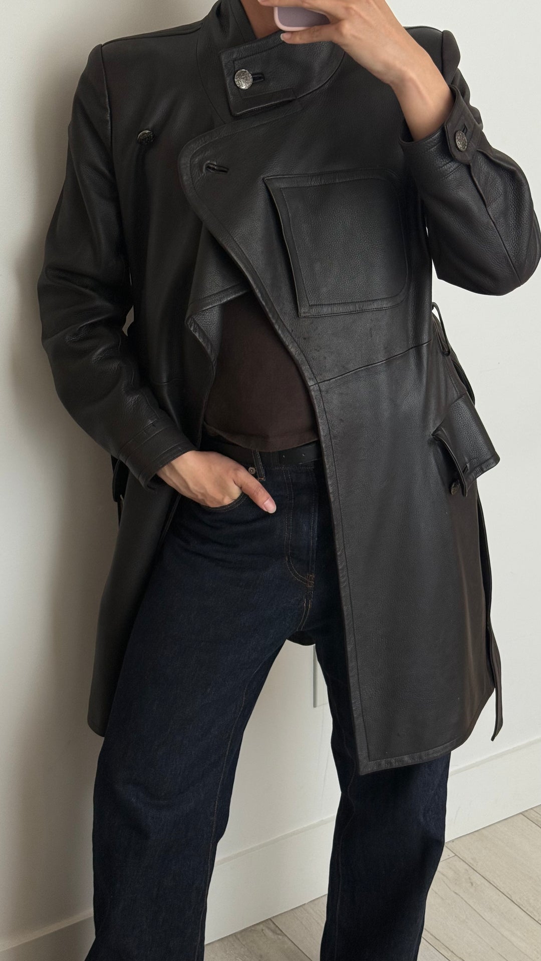 Pre-Loved Chanel™ Black Lambskin Leather Belted Trench Coat Size 40
