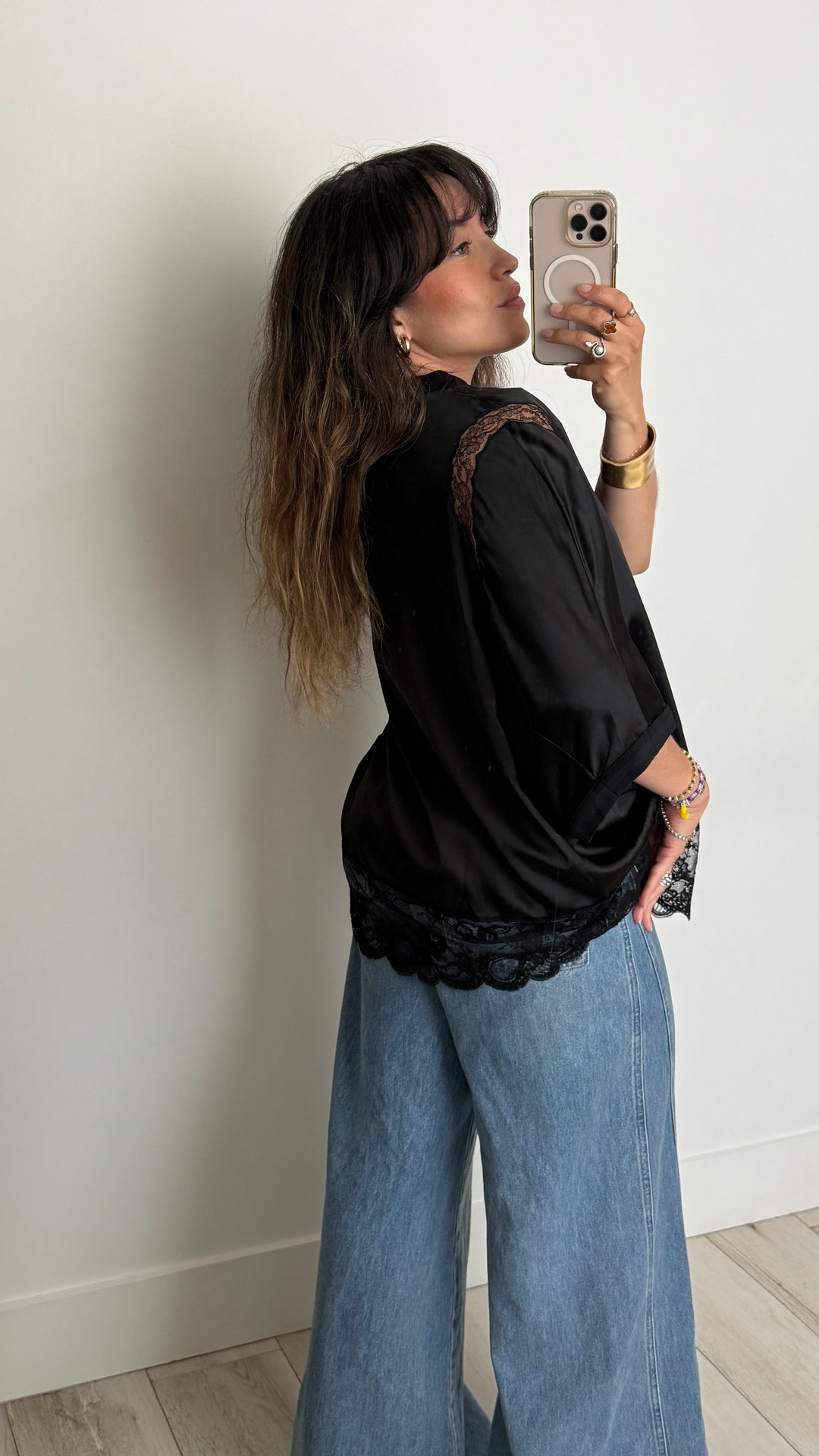 Burberry Black Silk Top with Lace Details Size 41
