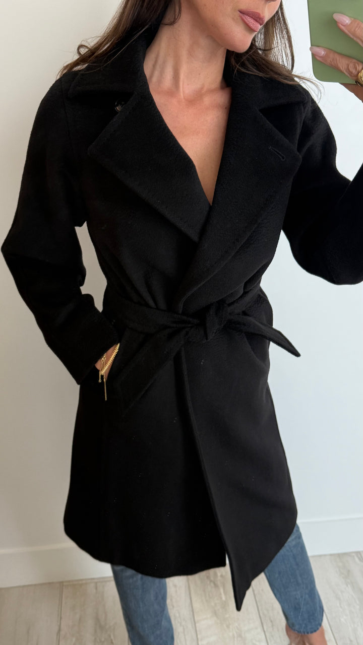 Max Mara Black Camel Hair Wrap Coat Size 0