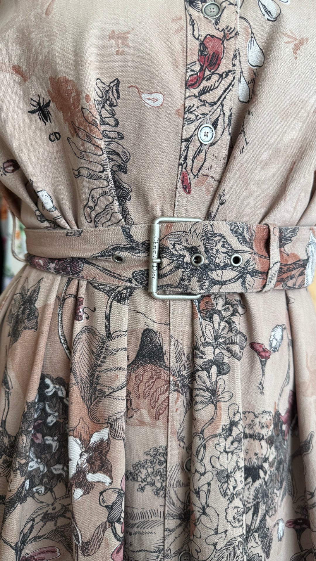 Dior Dusty Rose Cotton Printed Shirt Dress with Belt Size 38