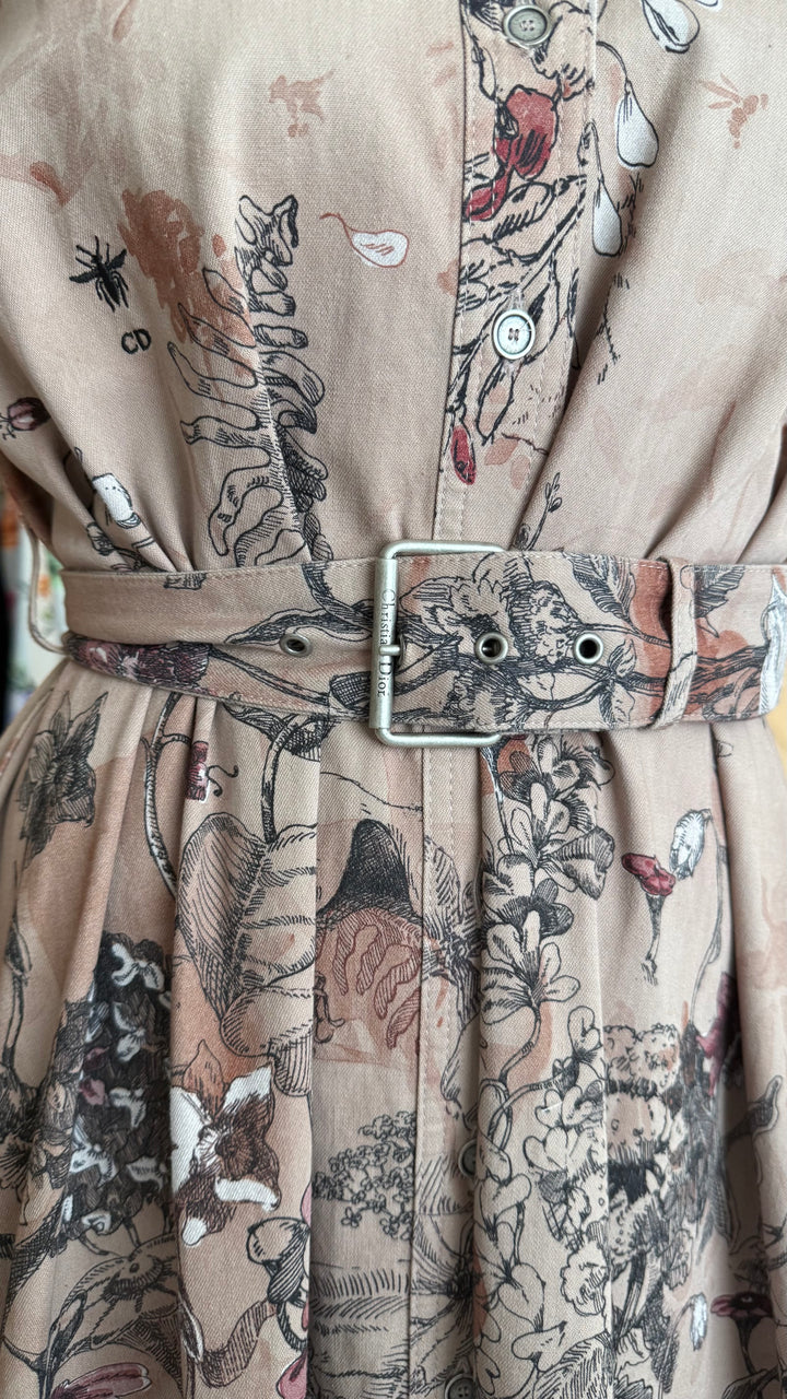 Dior Dusty Rose Cotton Printed Shirt Dress with Belt Size 38