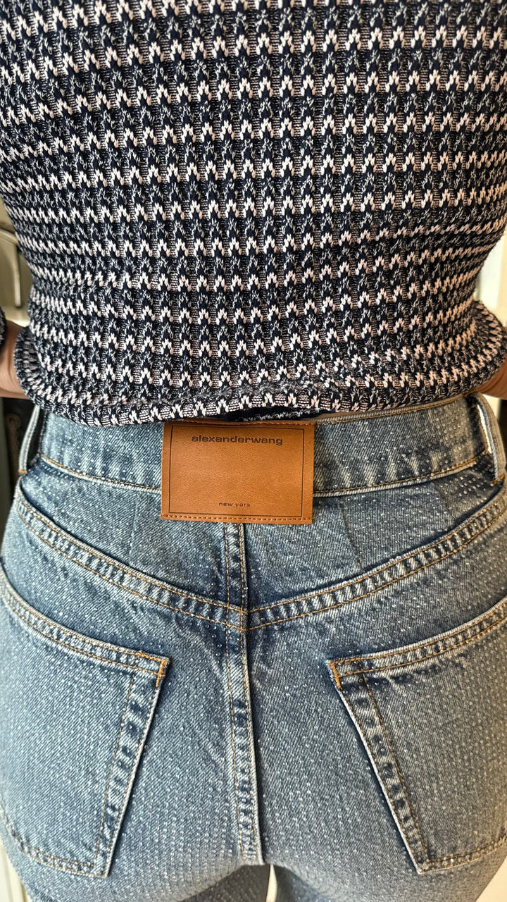 Alexander Wang Straight Cut Crystal Embellished Jeans Size 26