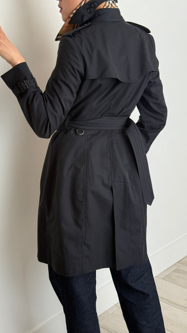 Burberry Black Cotton Belted Trench Coat Size 10