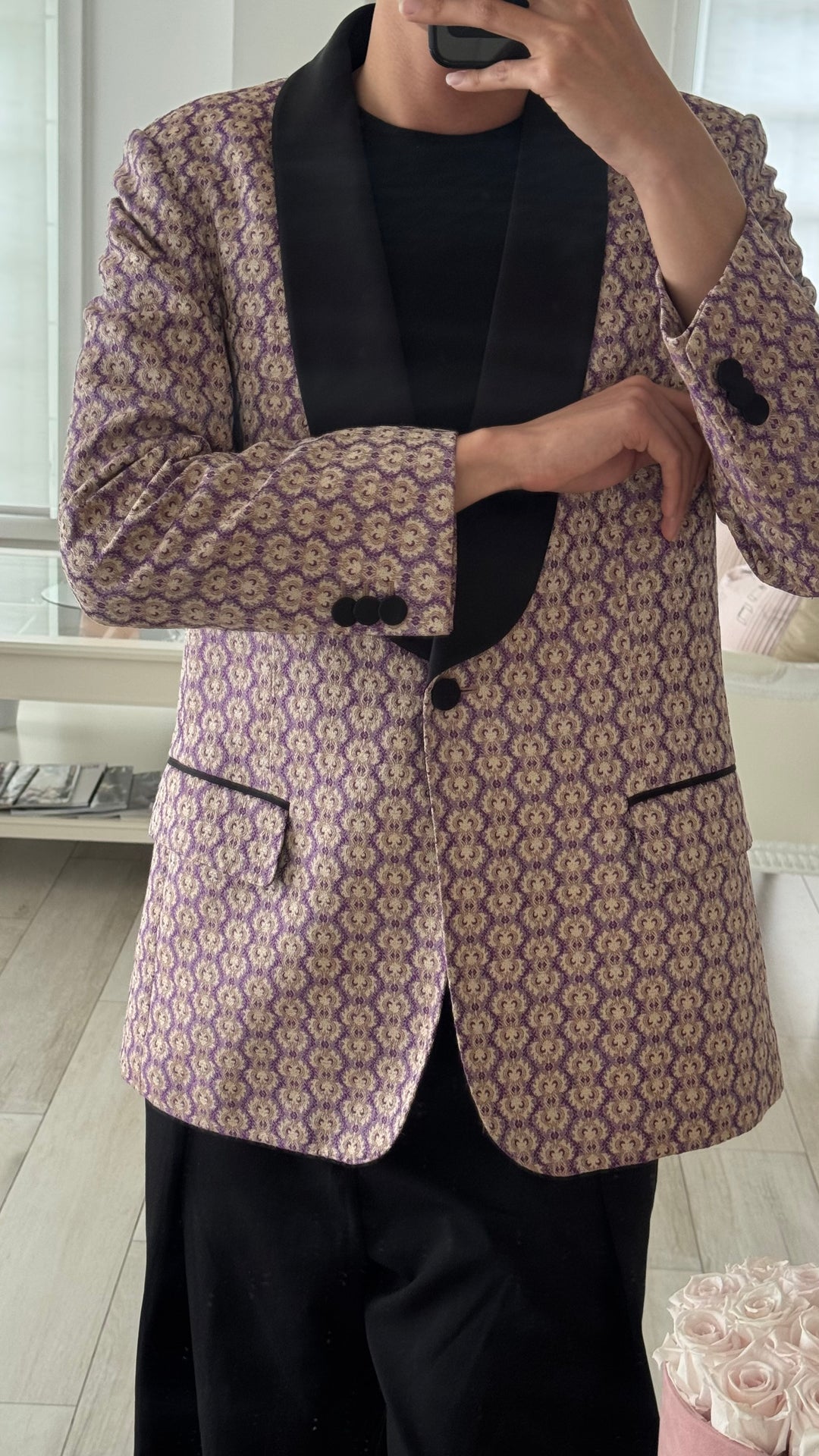 Gucci Purple & Gold Cotton Blend Woven Brocade Blazer Size 40