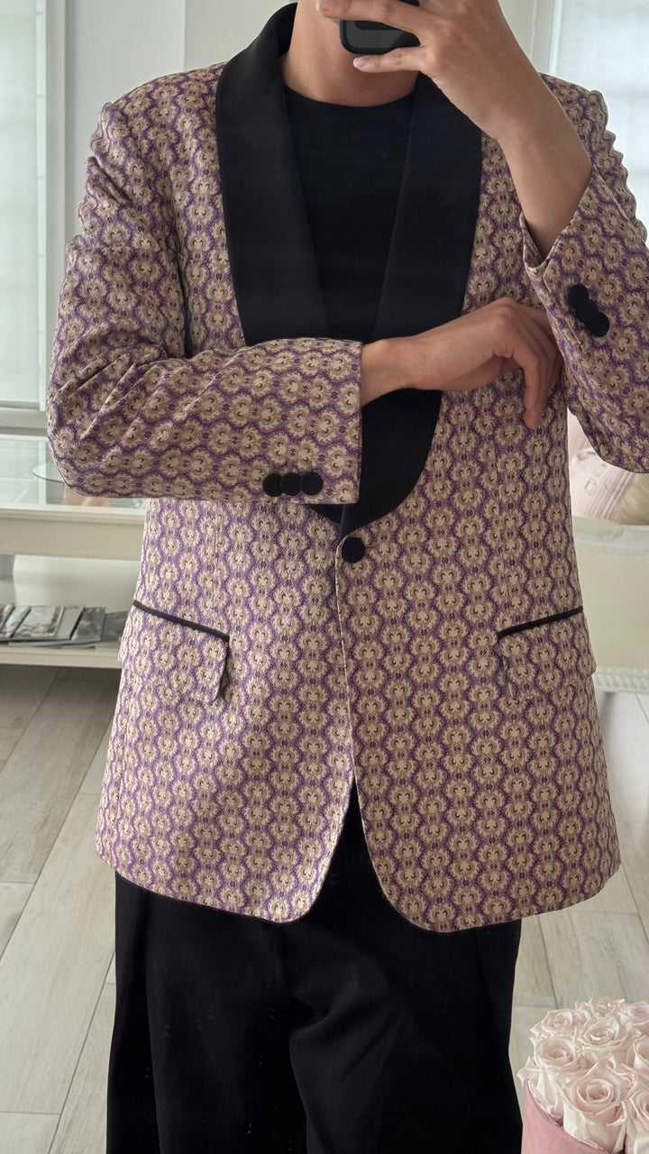 Gucci Purple & Gold Cotton Blend Woven Brocade Blazer Size 40