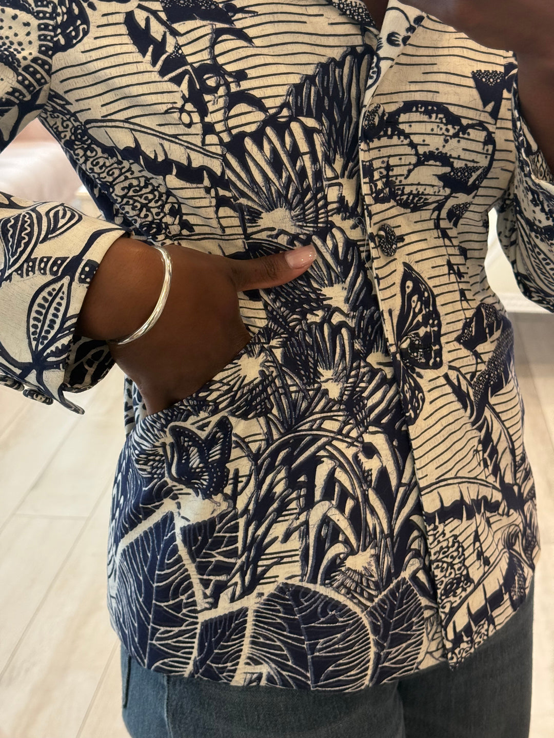 Dior Ivory and Blue Toile de Jouy Printed Tropicalia Jacket Size 42