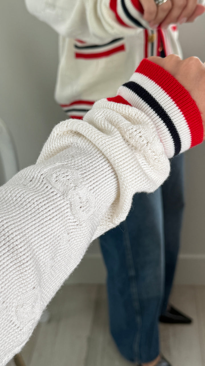 Gucci White Knit & Red Accent Cardigan Size M
