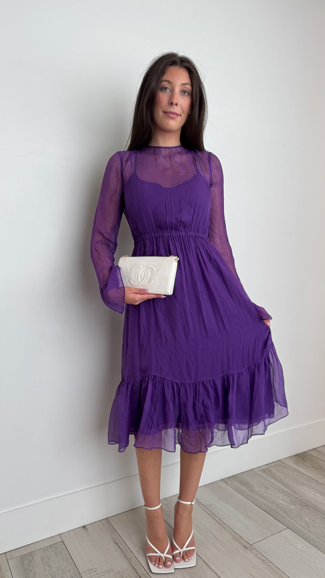 Gucci Purple Silk Chiffon Midi Dress Size 42