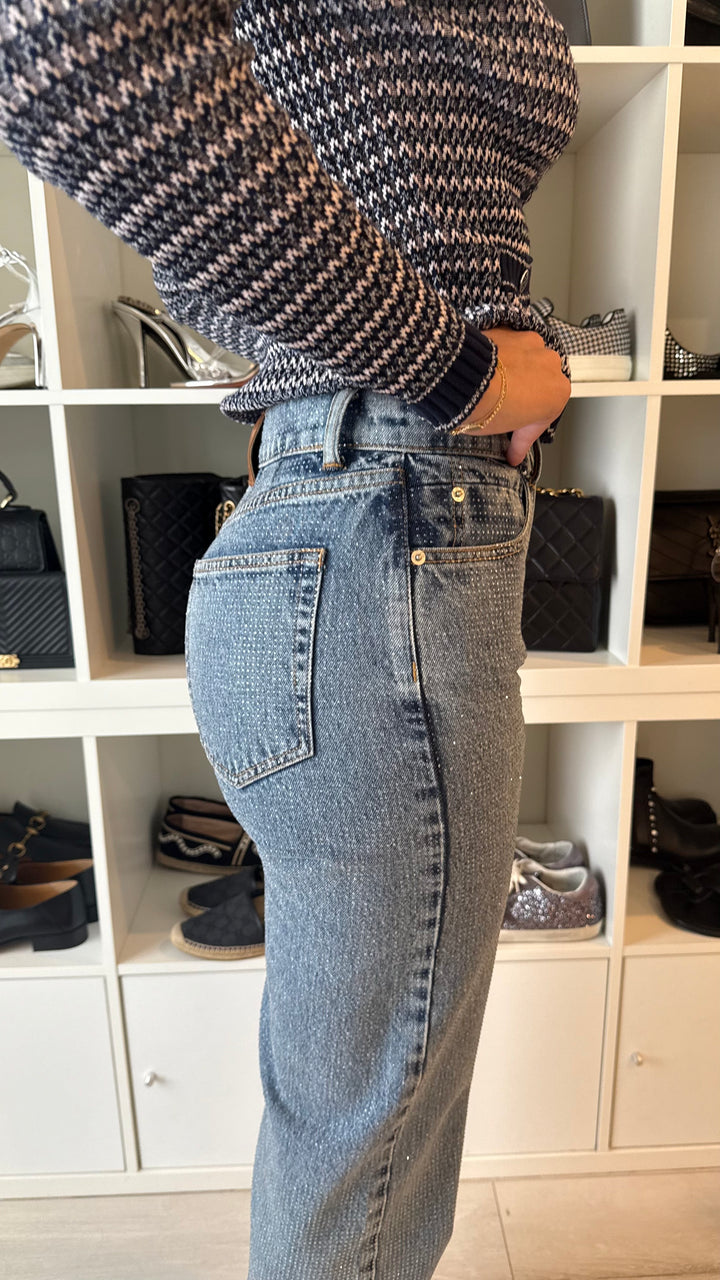 Alexander Wang Straight Cut Crystal Embellished Jeans Size 26