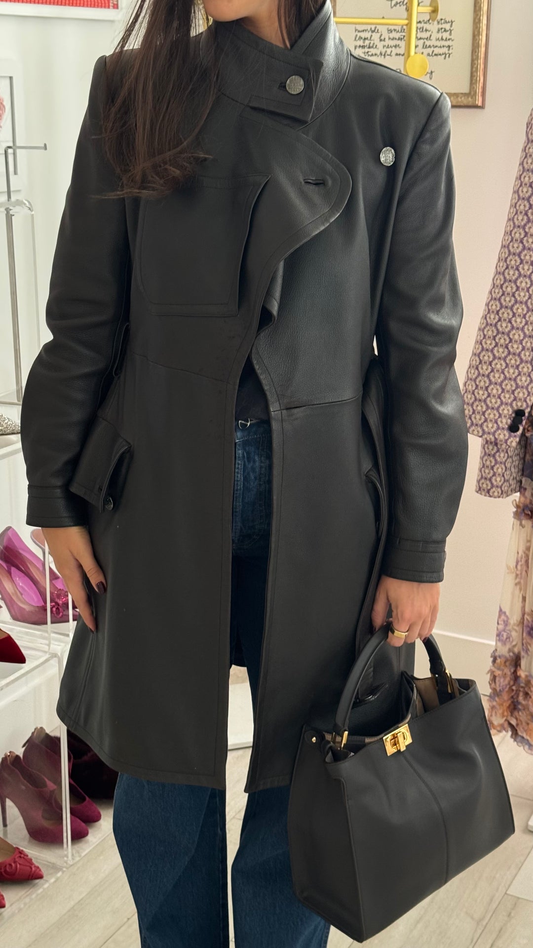 Pre-Loved Chanel™ Black Leather Trench Coat Size 40