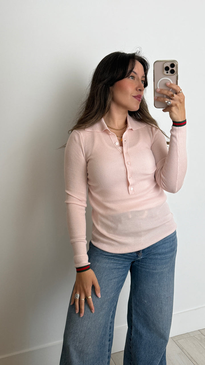 Gucci Pink Ribbed Knit Cashmere and Silk Shirt Size S