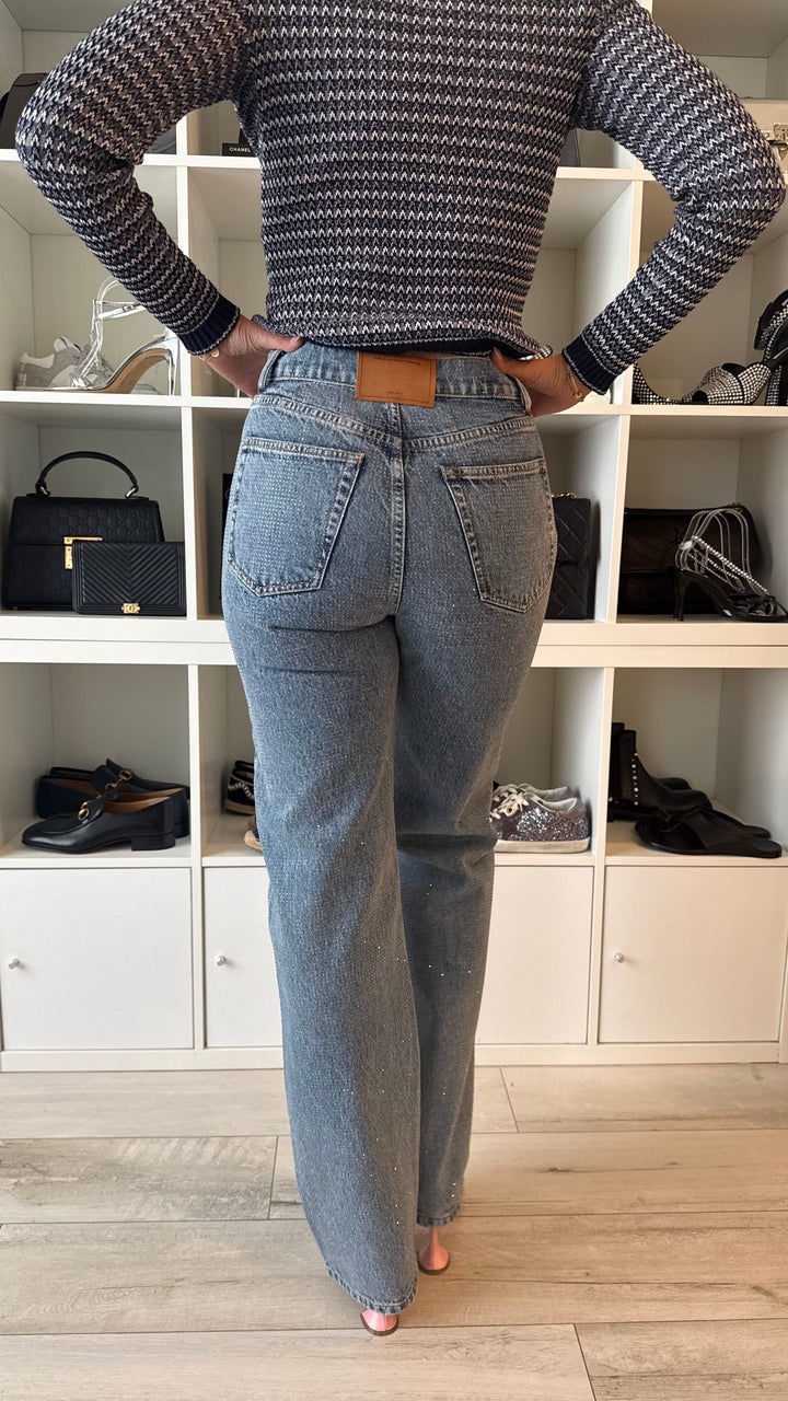 Alexander Wang Straight Cut Crystal Embellished Jeans Size 26