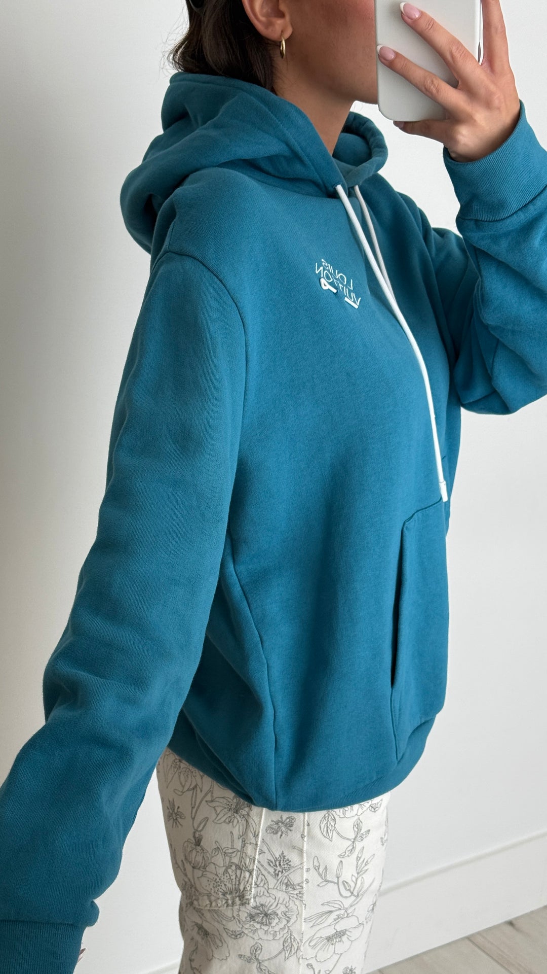 Louis Vuitton Pigeon Blue Cotton Embroidered Signature Hooded Sweater Size L