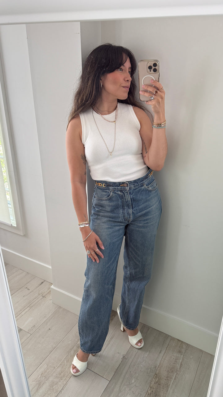 Celine Blue Denim High Waisted Flared Jeans Size 32