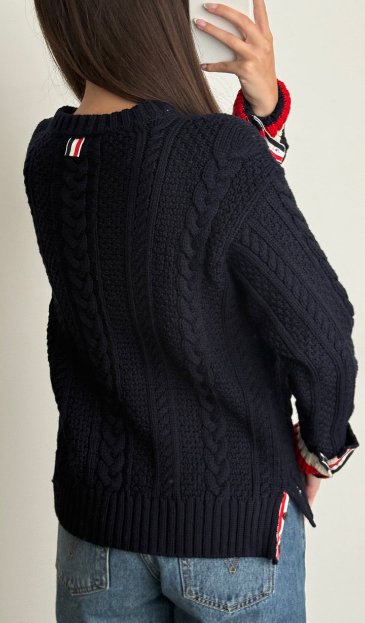 Thom Browne Navy Cable-knit Wool Sweater Size 3