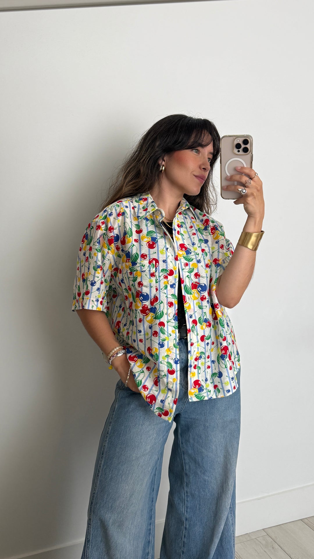 Gucci Cotton Multicolour Stripe and Cherries Print Shirt Size 38