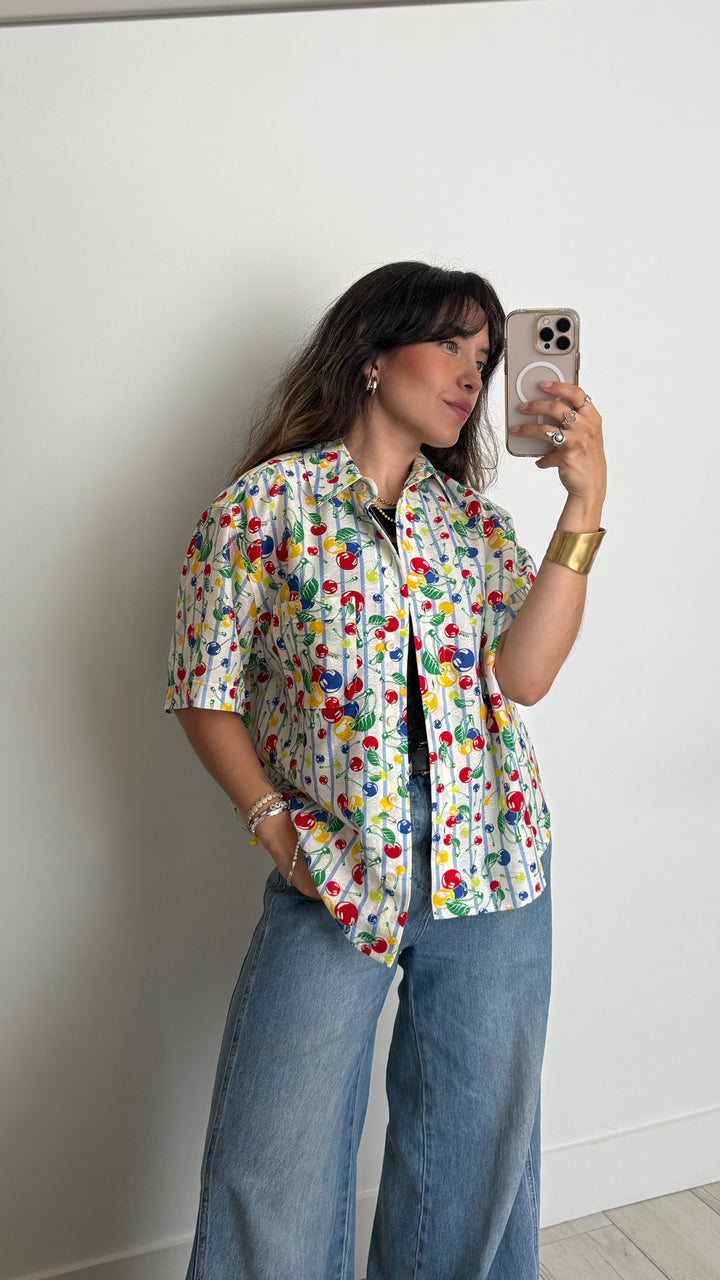 Gucci Cotton Multicolour Stripe and Cherries Print Shirt Size 38