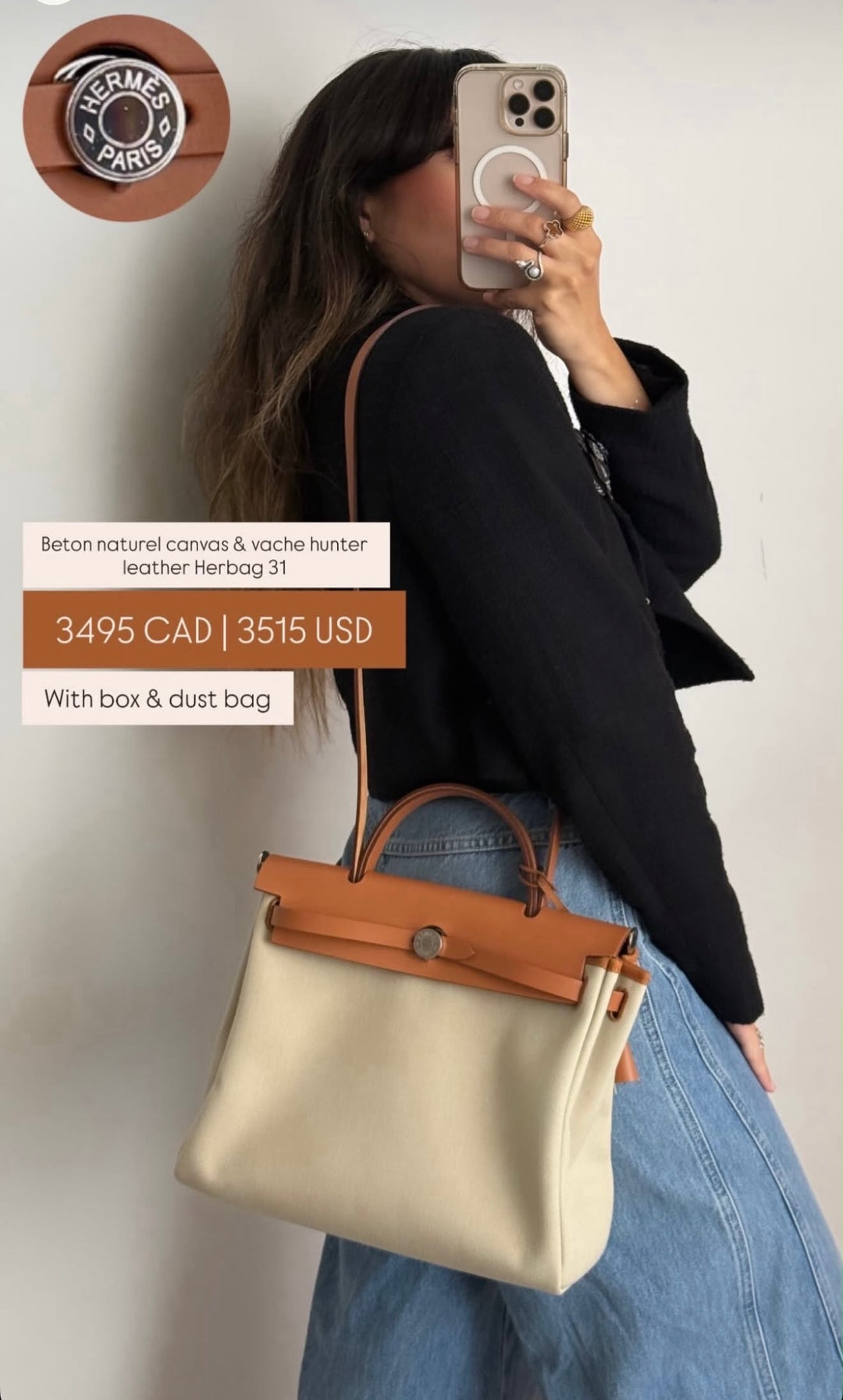 Hermes Canvas and Leather Herbag 31