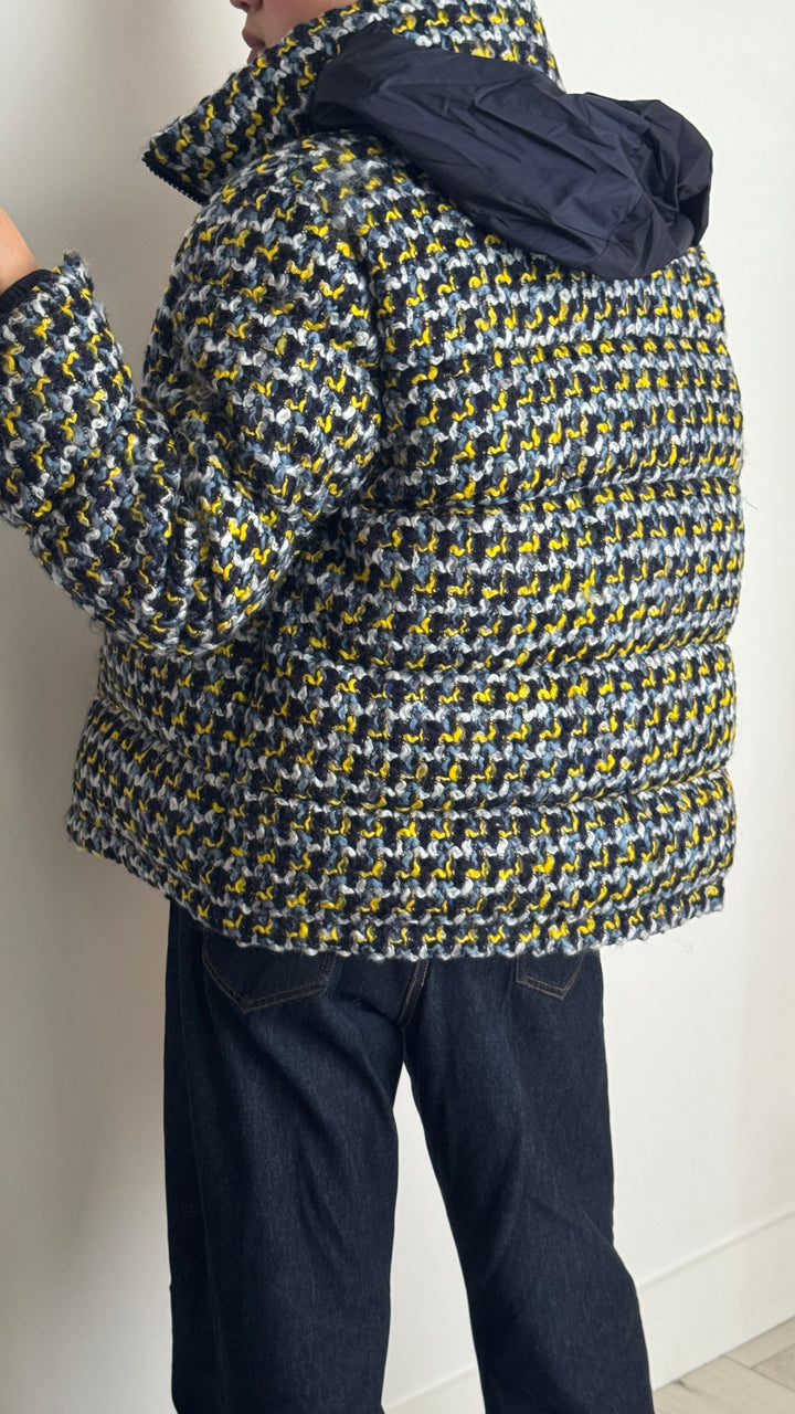 Moncler Blue & Yellow Wool-Cotton Blend Down Puffer Jacket Size 1
