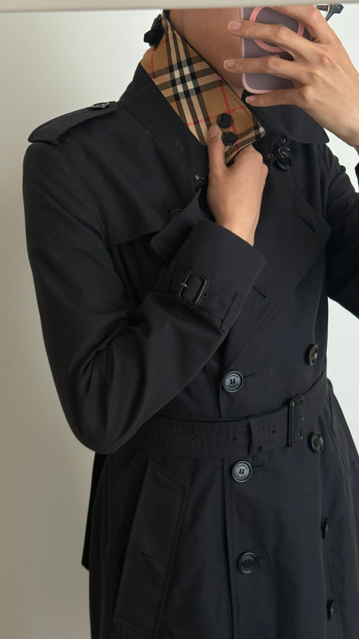 Burberry Black Cotton Belted Trench Coat Size 10