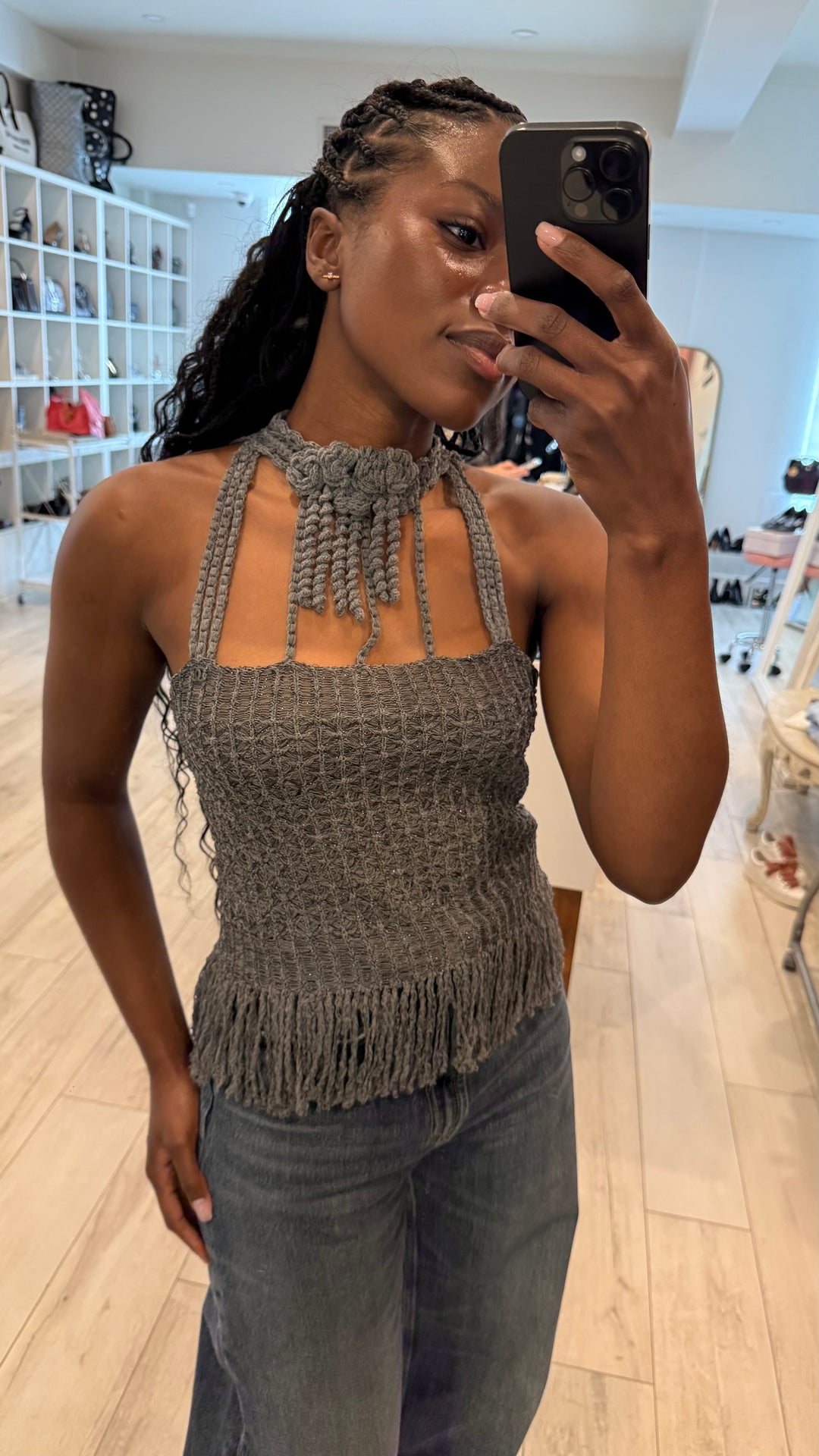 Pre-Loved Chanel™ Grey Knit Fringe Camisole Top & Overlay Size 40