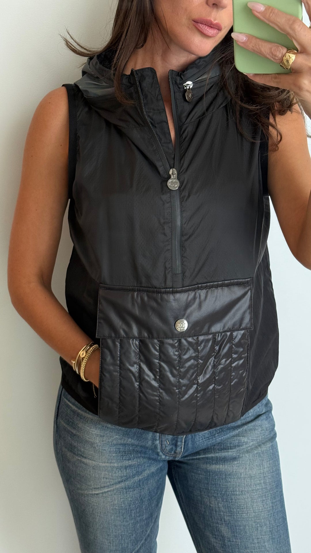 Pre-Loved Chanel™ Black Nylon Zip Vest Size 36