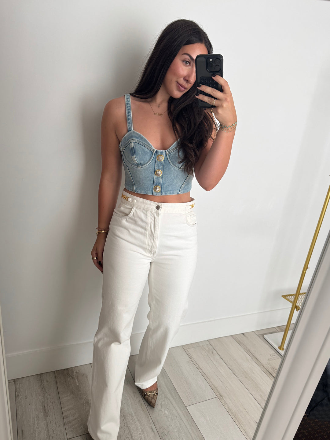 Balmain Blue Denim Bustier Top Size XS