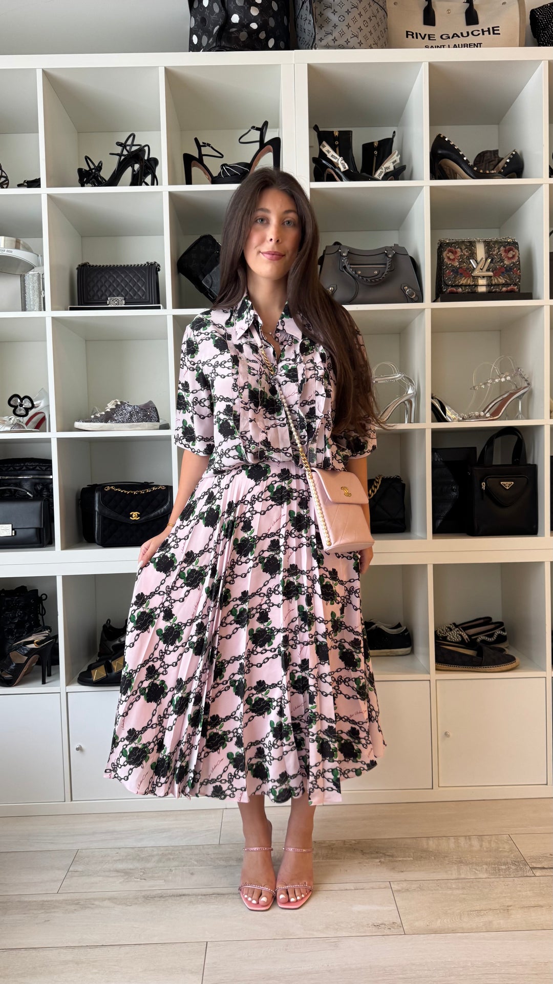 Valentino Pink & Black Printed Two-Piece Blouse & Skirt Set