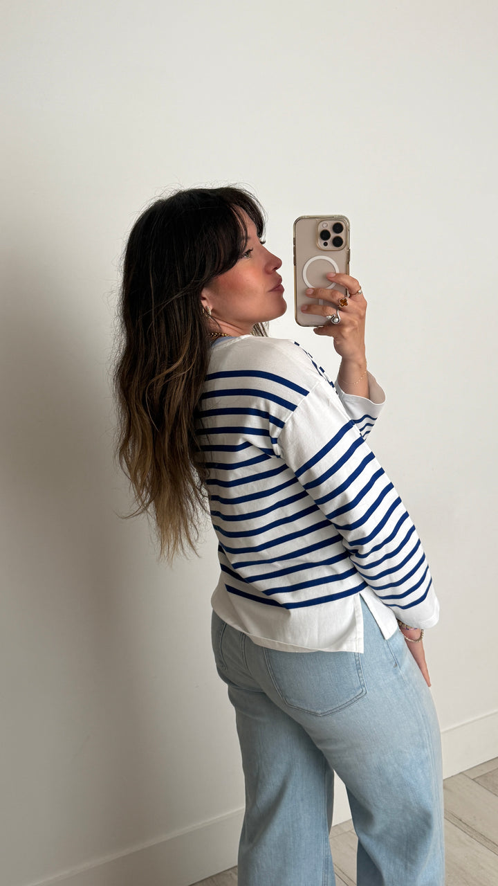 Celine Blue and White Stripe Cotton Shirt with Logo Size XS