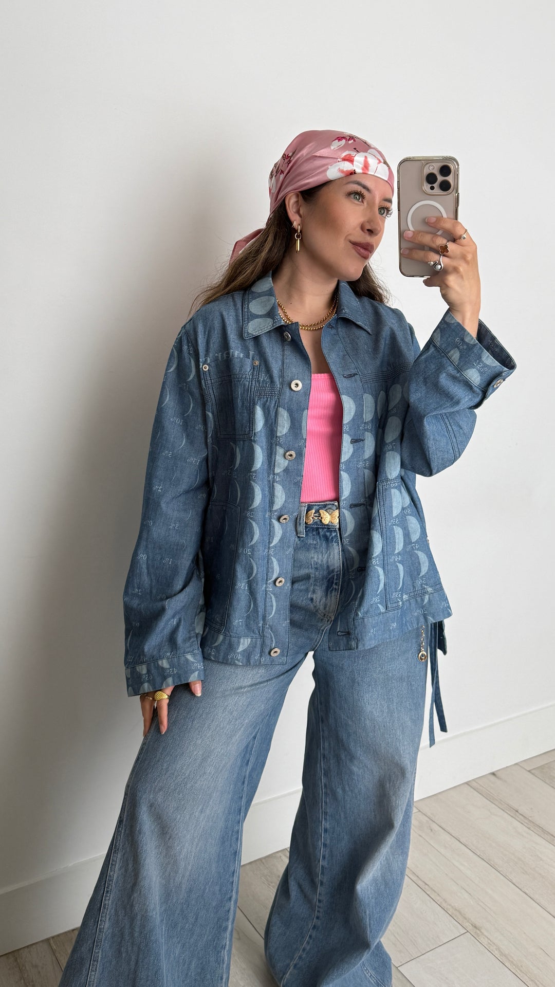 Loewe Blue Cotton Button Up Top with Lunar Phase Print Size 36