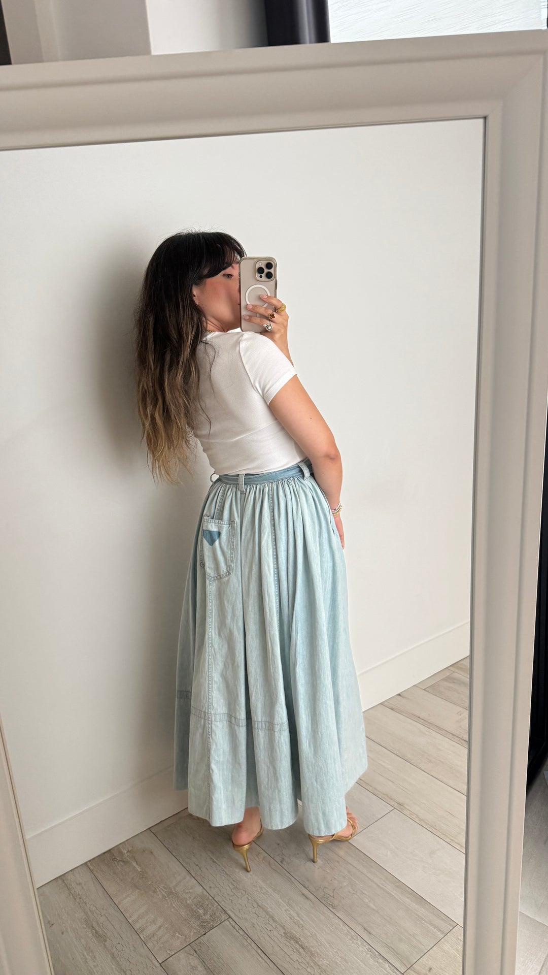 Prada Cotton Denim Effect Top and Midi Skirt Set Size 36