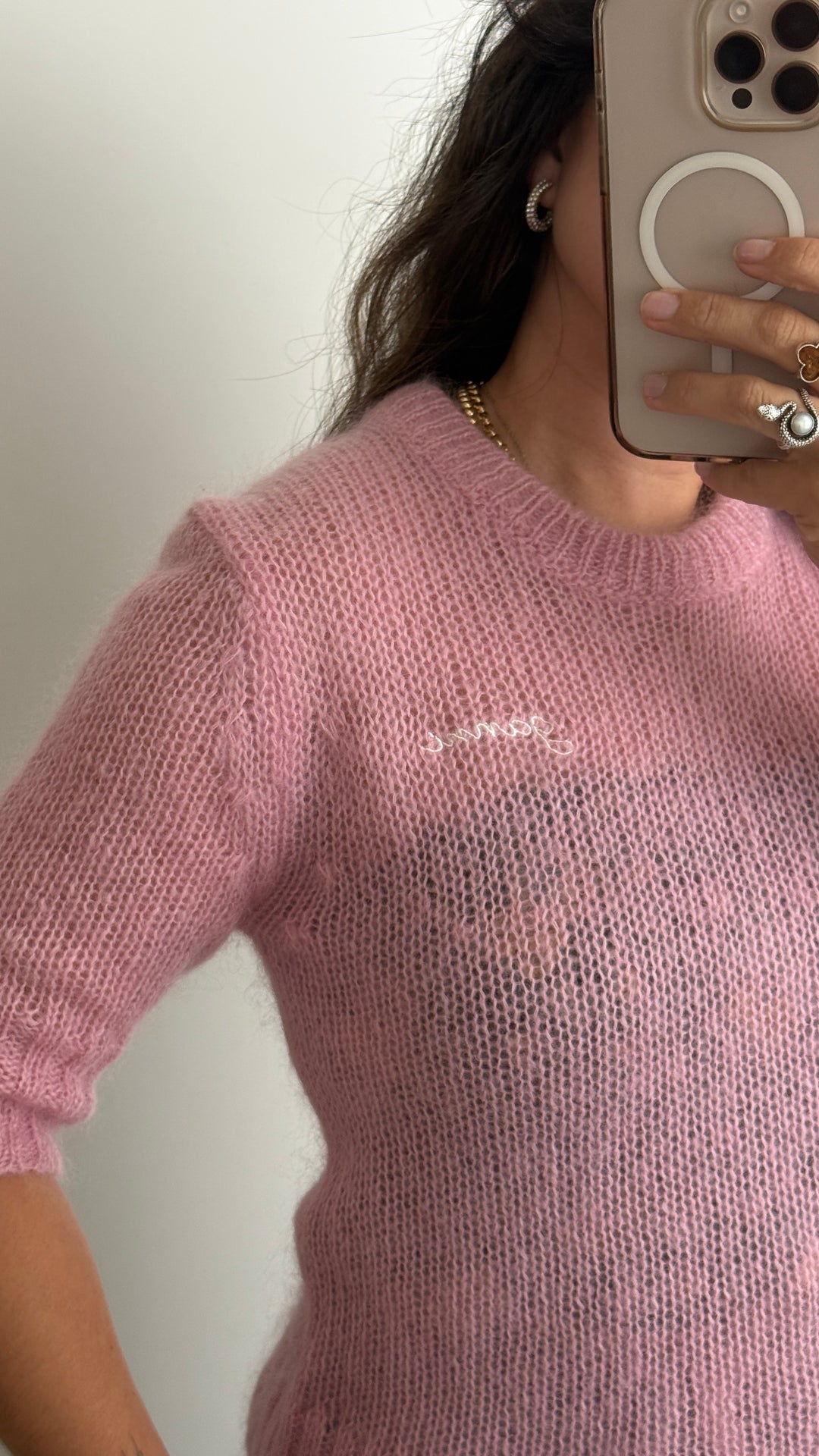 Ganni Pink Mohair & Wool Knit Sweater Size S