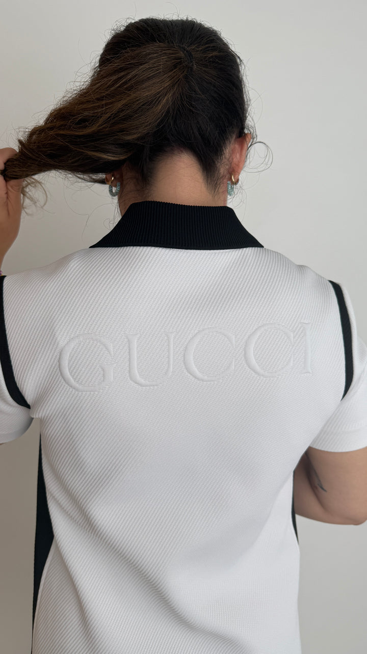 Gucci Black and White Polo Dress with Logo Detail Size XS