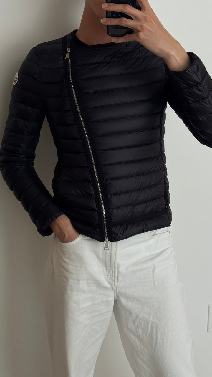 Moncler Black Nylon Cropped Jacket with Asymmetric Zipper Size 1