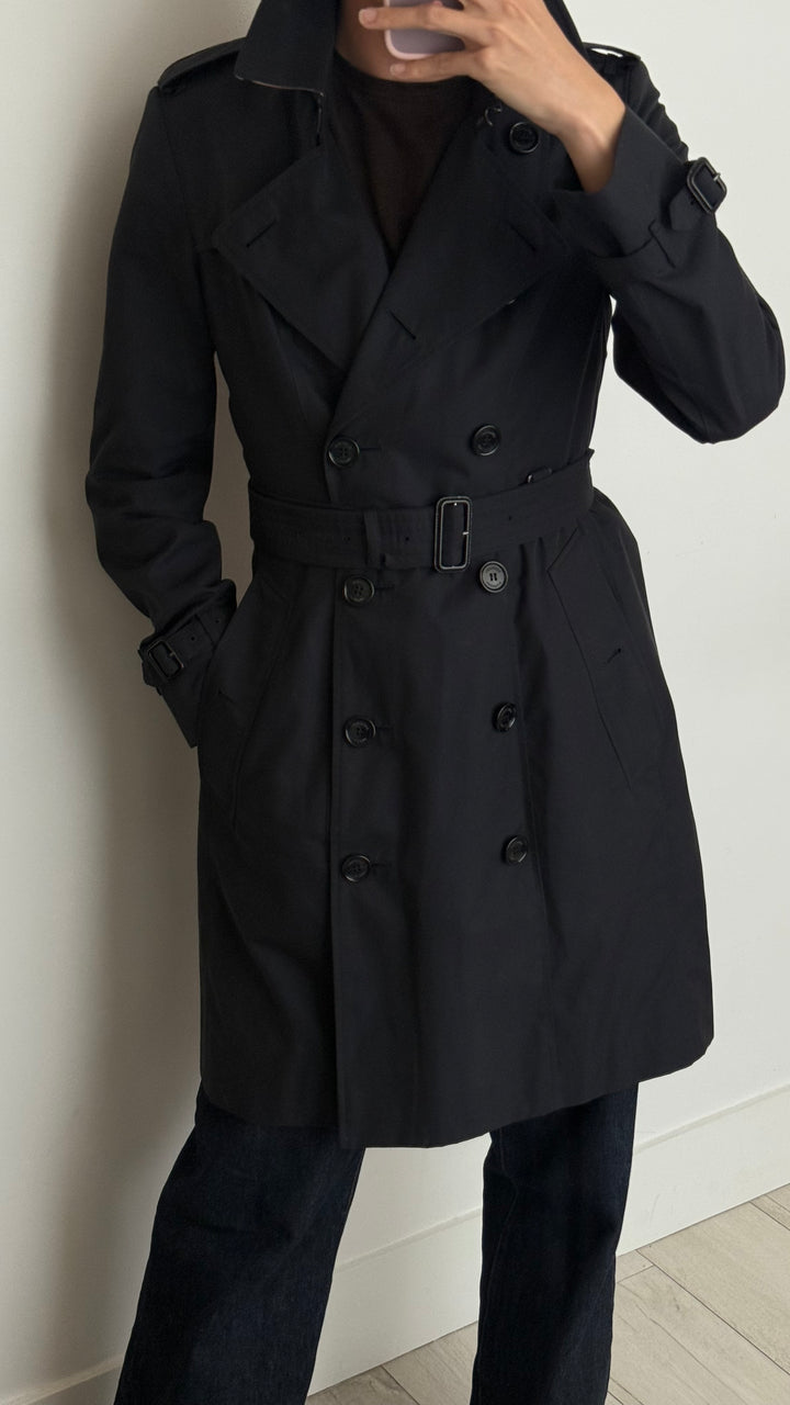 Burberry Black Cotton Belted Trench Coat Size 10