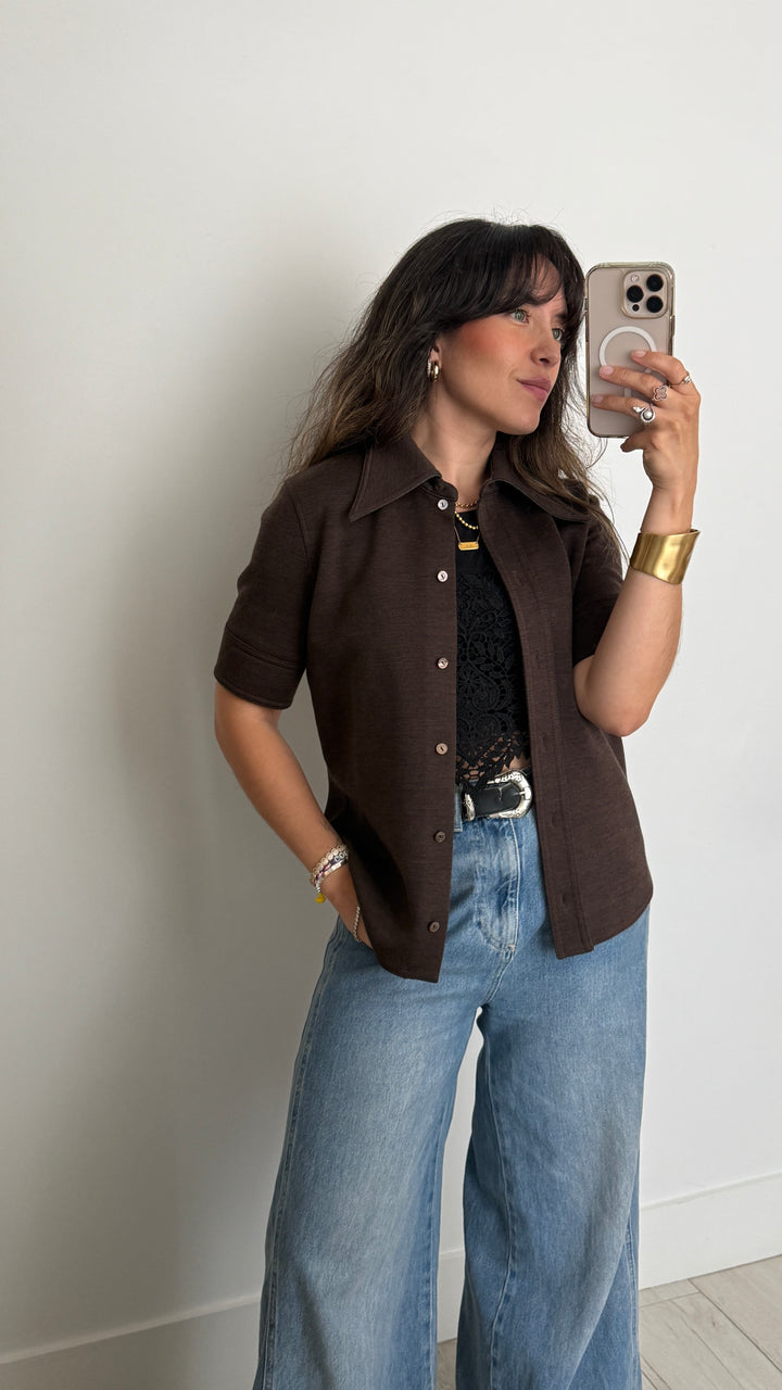 Gucci Brown Wool and Cotton Blend Collared Shirt Size 42